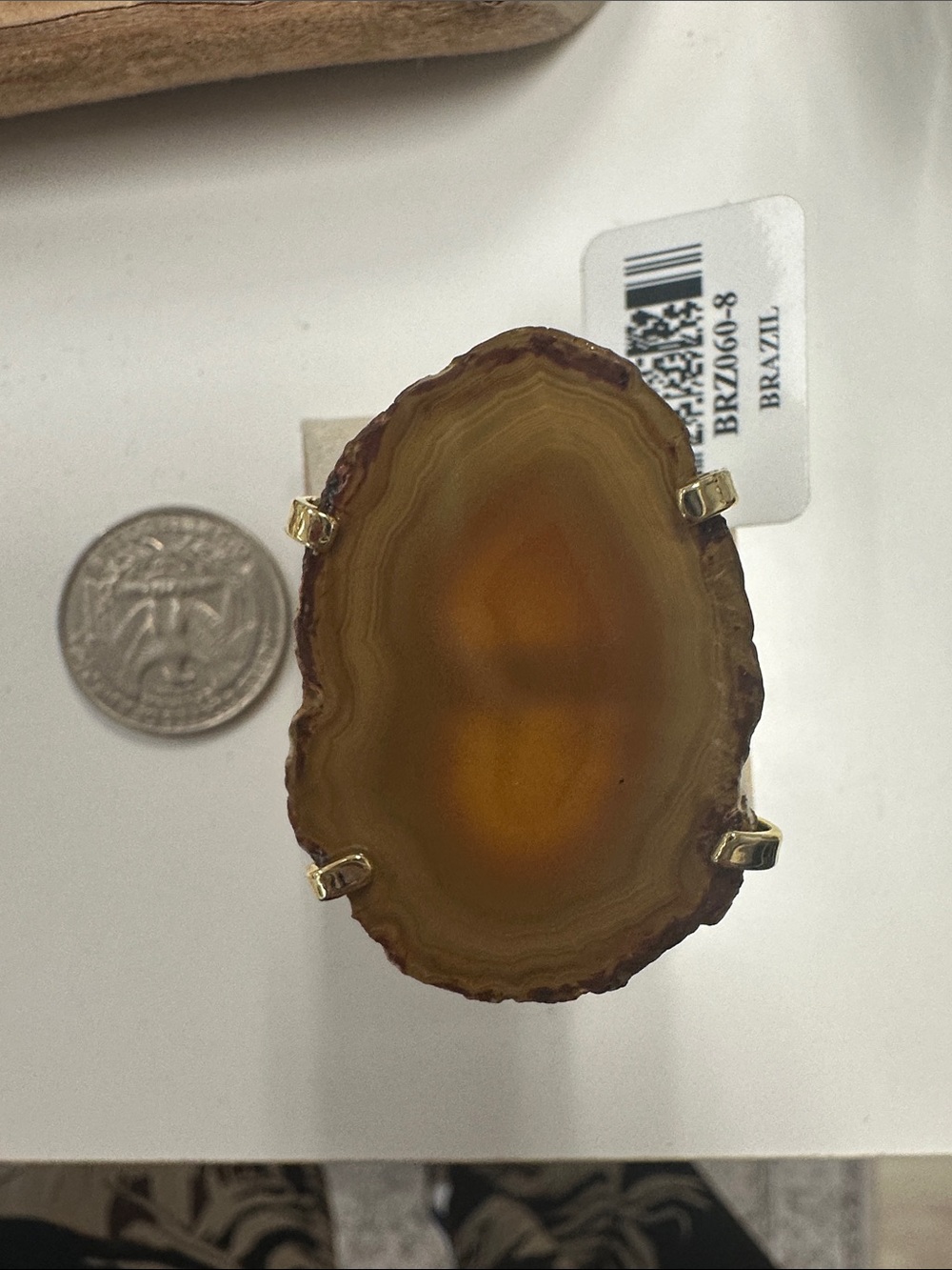 Agate Slice Statement Ring in Honey Brown size 8